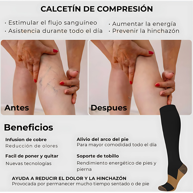 EnergiSock™ Pack 3 Calcetines de Compresión Punta Abierta  – Alivio, Soporte y Comodidad Todo el Día 🧦