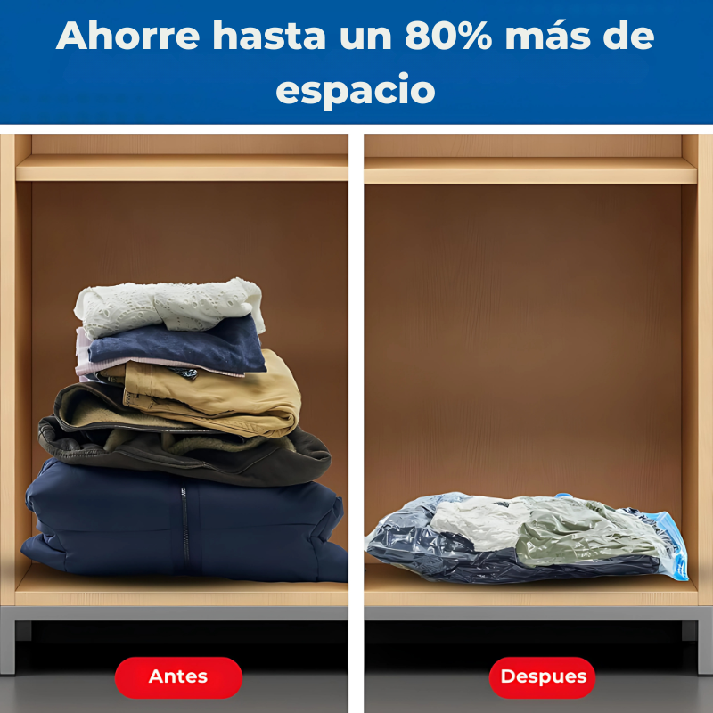 SpaceGuard® Pack 5 Bolsas Organizadoras al Vacíos + Bomba Manual 🧳🧼 – Ahorra Espacio y Protege tu Ropa Fácilmente
